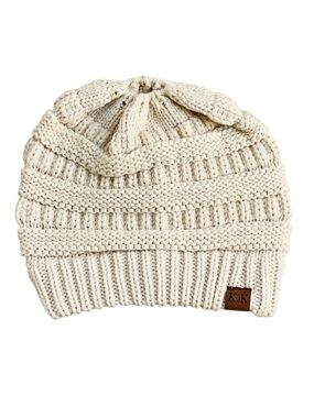 Ponytail Beanie Cream Knit NWOT Kyoot Klothing